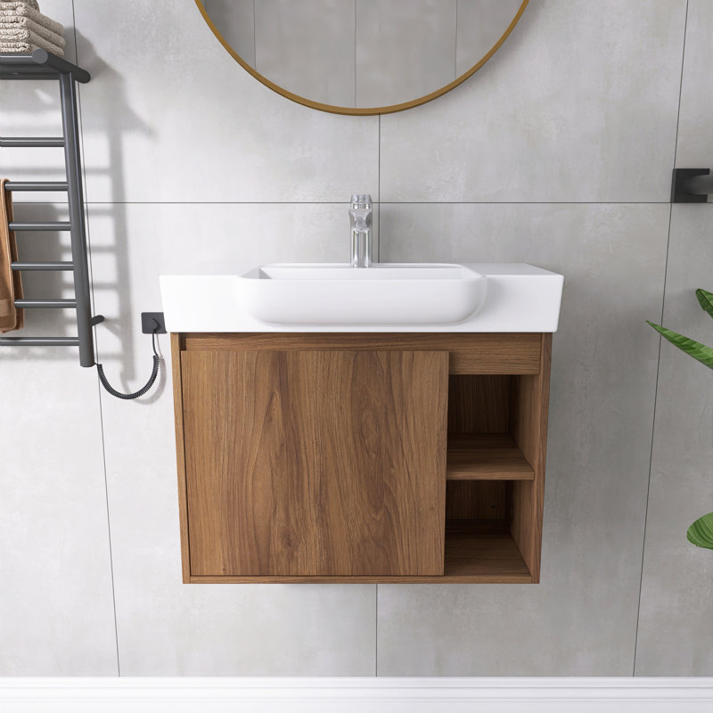Ensemble de meuble-lavabo simple 24 po / 28 po avec plateau en céramique Oakchade, 28", Brun ébène