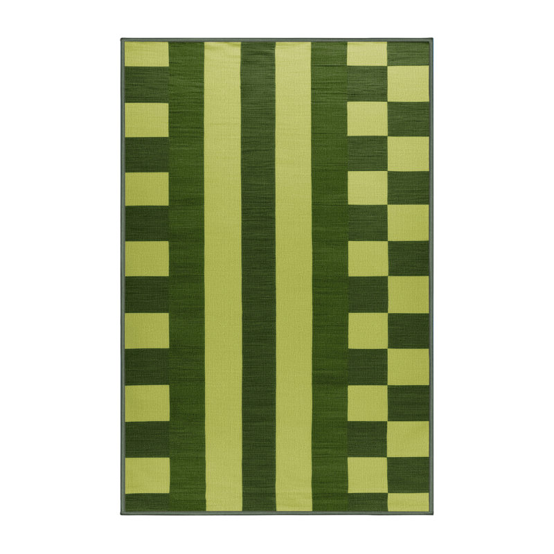 Machine Washable Checkered Green Area Rug, Rectangle 2' x 3'