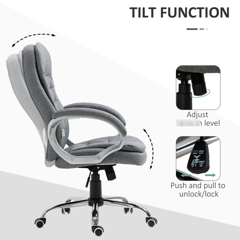 Grey Office Chair - Adjustable Height, Thick Padding Comfortable Computer With And Lumbar Relaxation In Seat Wide Relief Functionality Enhancement