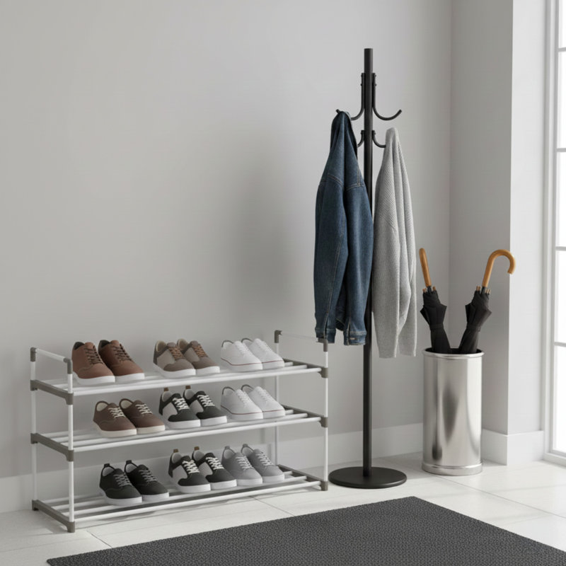 SR1001 Shoe Rack - 3-Tier Shoe Organizer for Closet, Bathroom, Entryway - Shelf Holds 15 Pairs Sneakers, Heels, Boots by Home-Complete