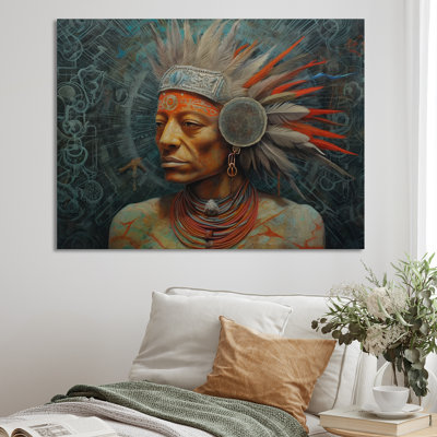 Chaman amérindien avec coiffe de plumes sur toile