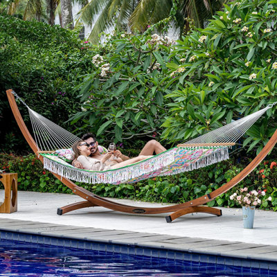 2-Person Quilted Hammock with Spreader Bars – 450LBS Weight Capacity Outdoor Patio Hammock with Pillow & Tassels