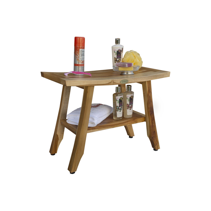 24" Teak Wood Shower Bench with Shelf