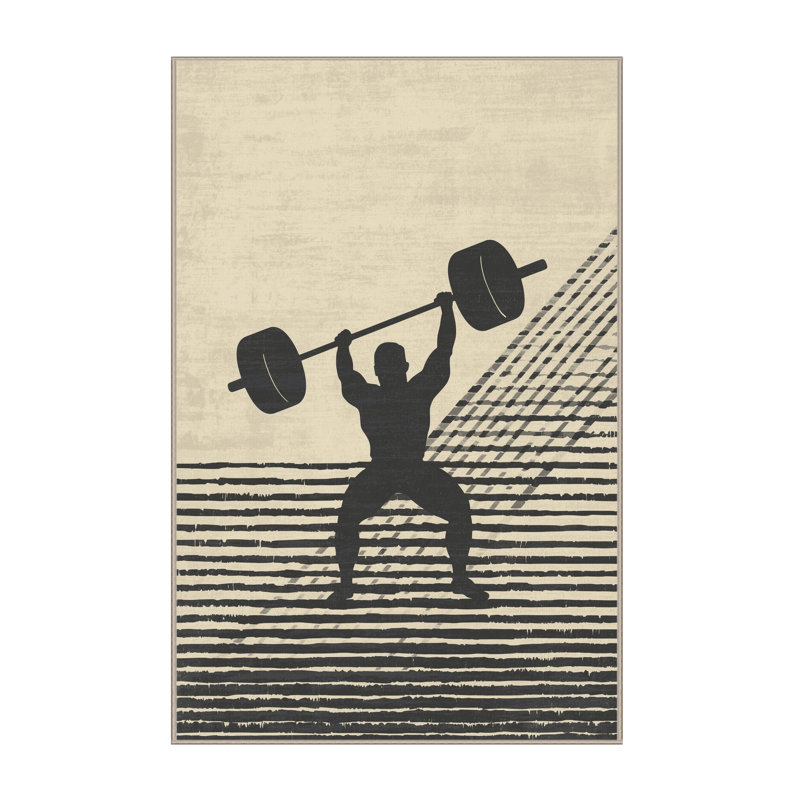 Tapis rayé beige lavable à la machine Rayl Powerlifting, 8 x 12