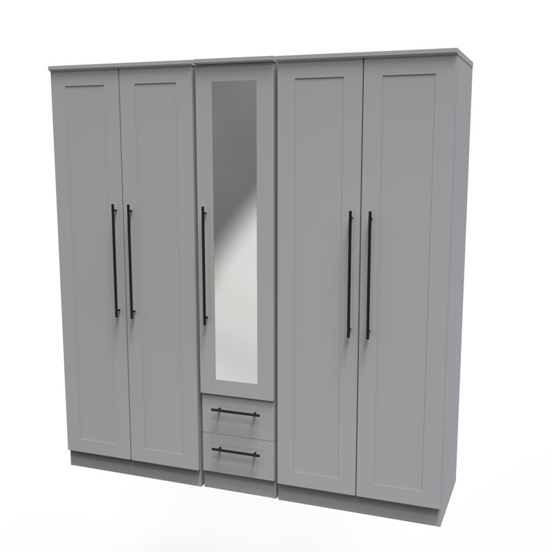 Fully Assembled 2 Door Wardrobe, Dusk Grey, 197cm H x 222cm W x 53cm D