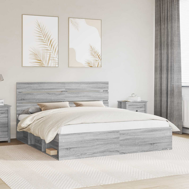 Solid Wood Bed, Grey Sonoma, Super King (6')