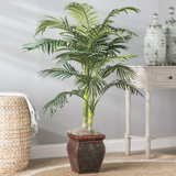 53'' Faux Palm Tree in Wood Decorative Vase