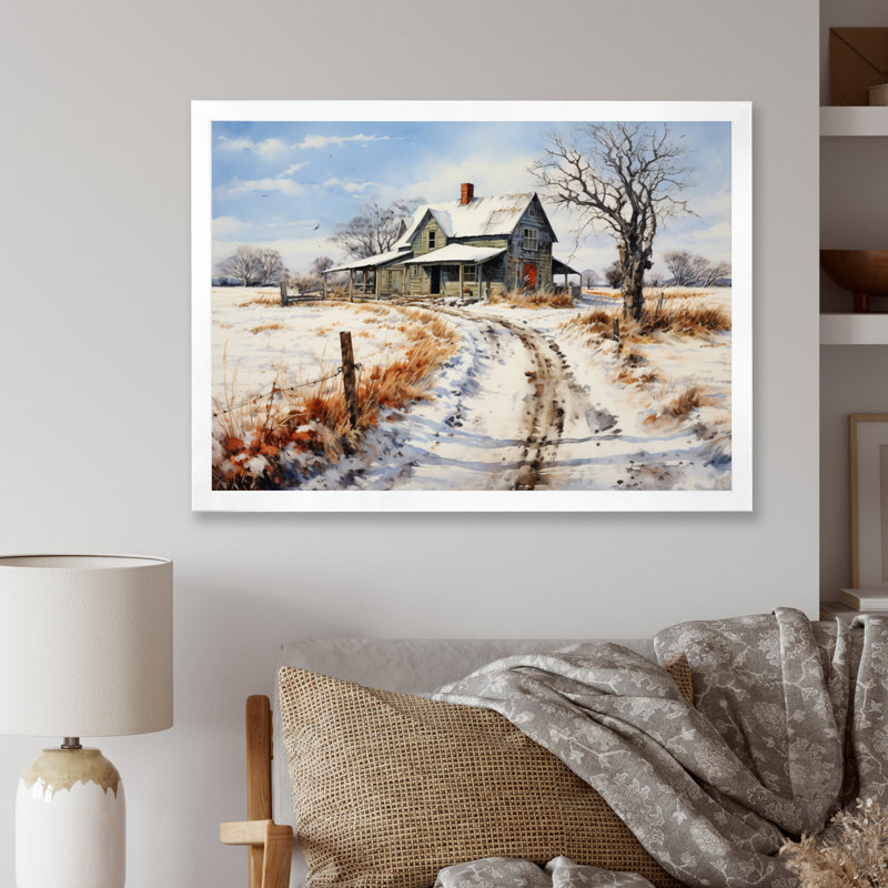 Markela Farmhouse Country Pointillism - impression, H 16 po x l 32 po x P 1 po, Cadre simple blanc