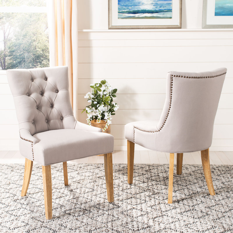 19.5'' H Upholstered Side Chair, Taupe, Pickled Oak