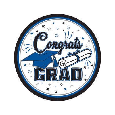 Assiettes en papier noir Congrats Grad, 7 po, 18 assiettes / paquet