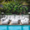 Ensemble de conversation de patio modulaire de 7 pièces avec poufs, garni de mousse et recouvert de tissu oléfine déperlant, canapé d'angle pour piscine et jardin