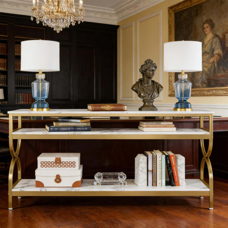 Table de canapé en faux marbre, table de chevet à 3 niveaux, console, table de vestibule