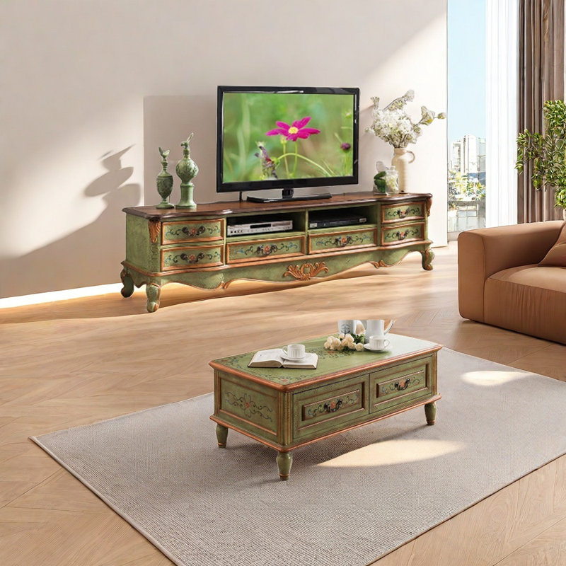 Meuble télé classique à poignée rétro, 70.87", Vert