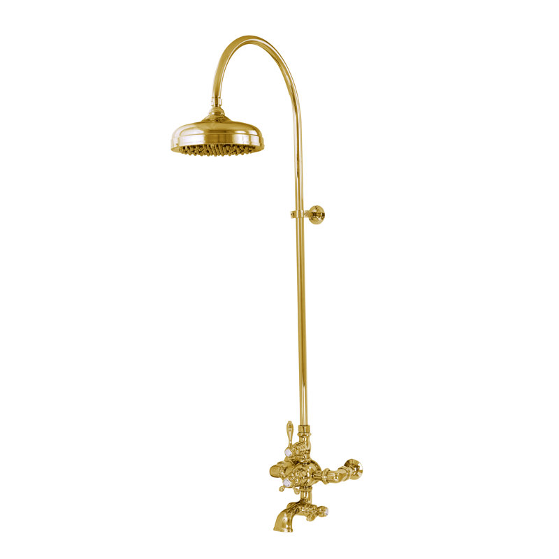 Thermostatic Shower System with Tub Spout (P1089), Unlacquered Polished Brass