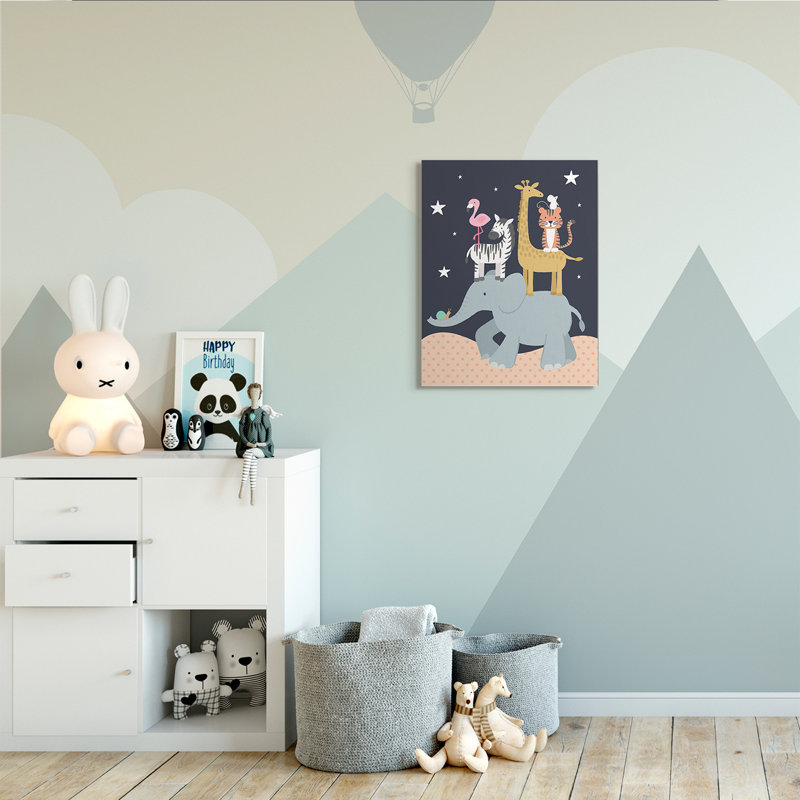 Ciel étoilé, safari, animaux, éléphant, girafe, zèbre, H 30 po x l 24 po x P 1,5 po, Toile tendue