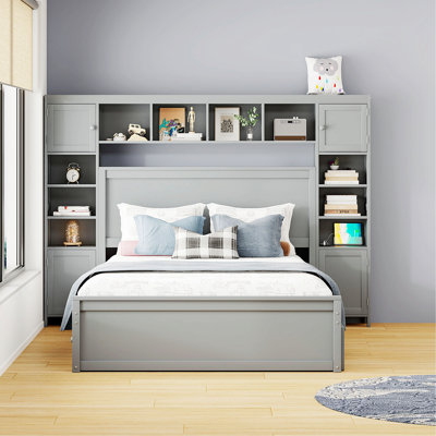 Stylish Bed For Apartment, Guest Room, Platform Bed Wooden Bed With All-In-One Cabinet, Shelf And Sockets