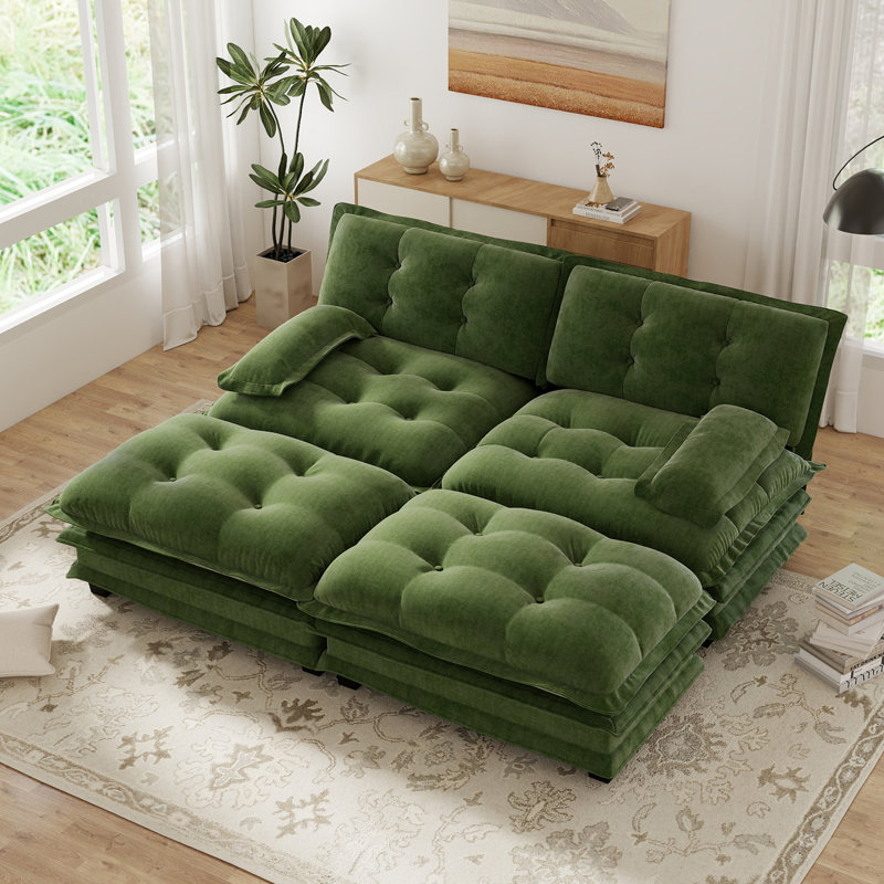 Canapé modulaire modulaire en U en chenille avec 2 repose-pieds, Vert
