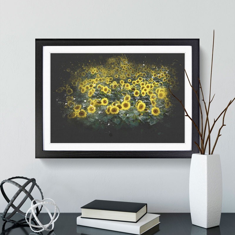 Field of Yellow Sunflowers - Picture Frame Graphic Art Print, Black Framed, 45cm H x 63cm W x 2cm D