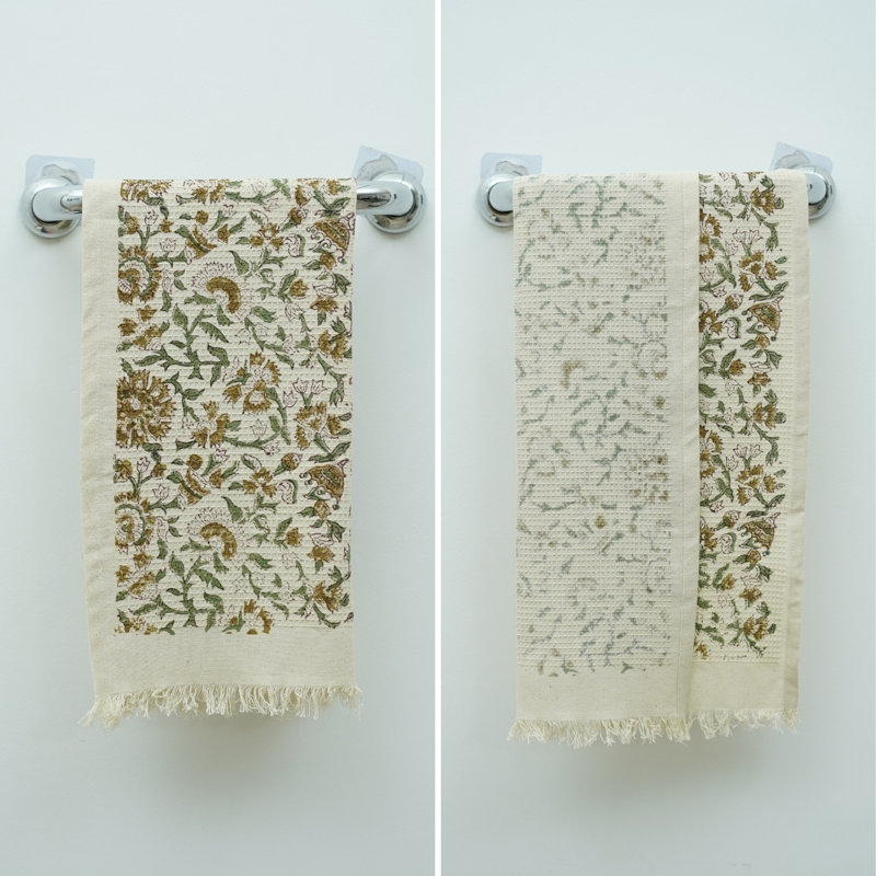 Dakota Fields Hand Block Print Waffle Hand Towels - Perfect Blend of Style & Functionality for Your Bathroom (Pushplata, Blue) 17X32 (Set of 2)