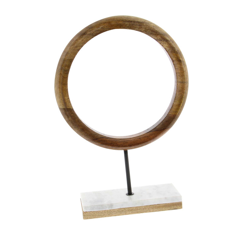 Constantino Mango Wood Circle Geometric Decorative Brown Sculpture with Marble Stand