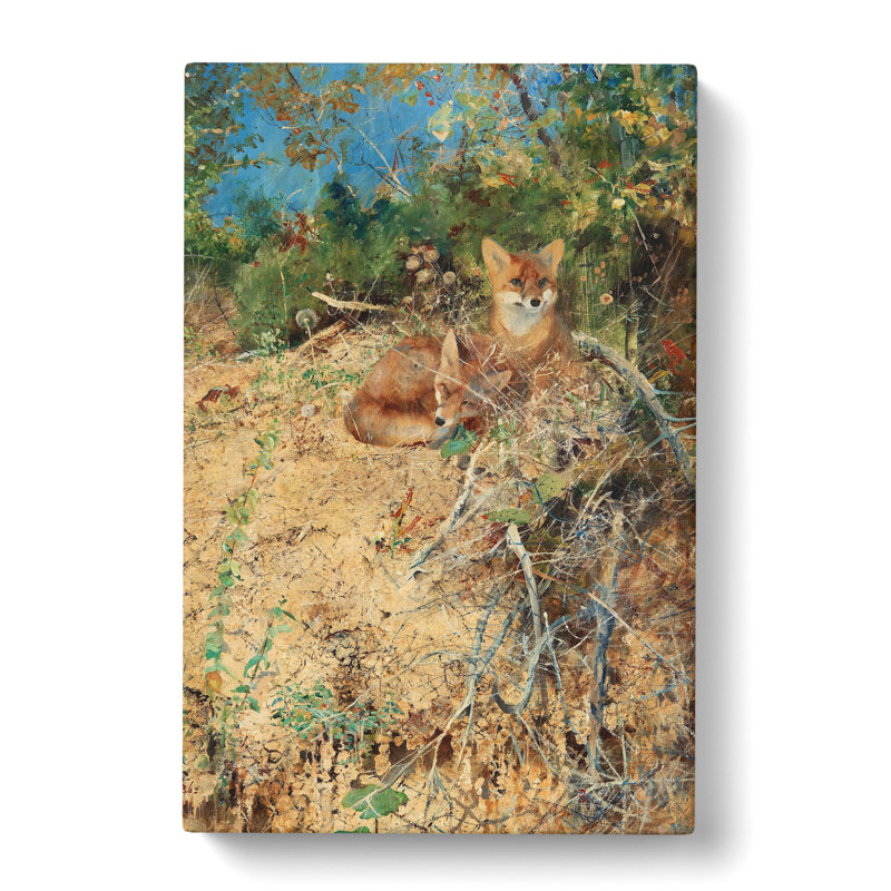 Fox Cubs by Bruno Liljefors - Wrapped Canvas, 76cm H x 50cm W x 3cm D