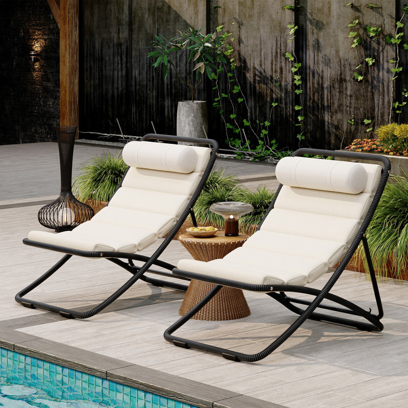 2-Pieces Outdoor Folding Chair, Black