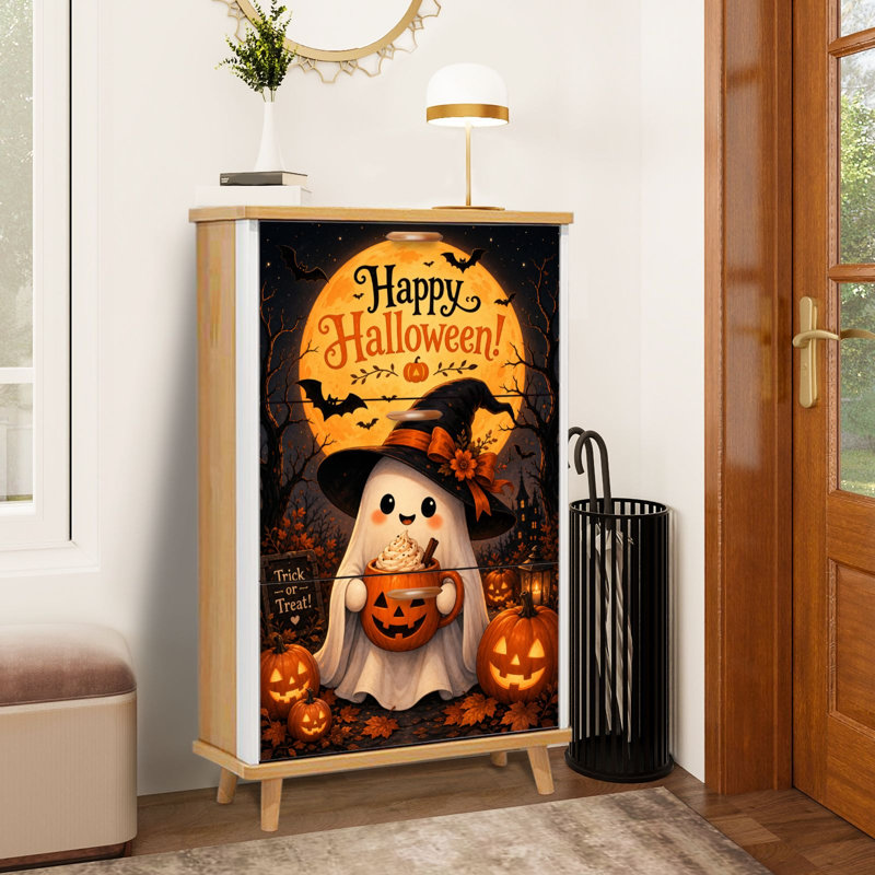 Armoire de rangement pour chaussures avec 3 tiroirs rabattables pour un joli chapeau de sorcière et une lanterne d'Halloween