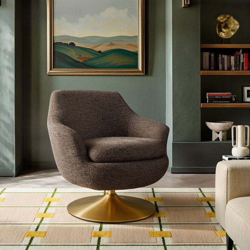 Fauteuil d'appoint pivotant en chenille Quimby Melange, Espresso Chenille
