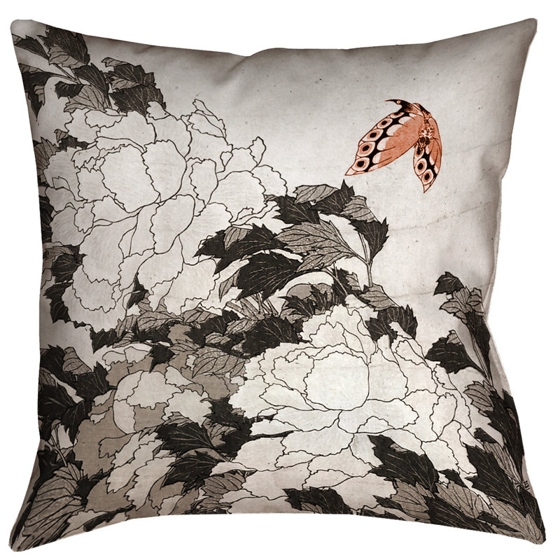 Housse de coussin 100% coton Katsushika Hokusai, 14 po x 14 po, Orange et gris