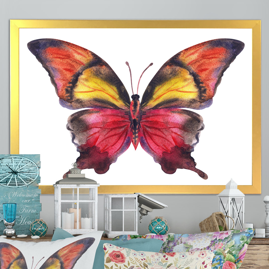 " Beautiful Red Yellow Butterfly " Painting Print August Grove® 