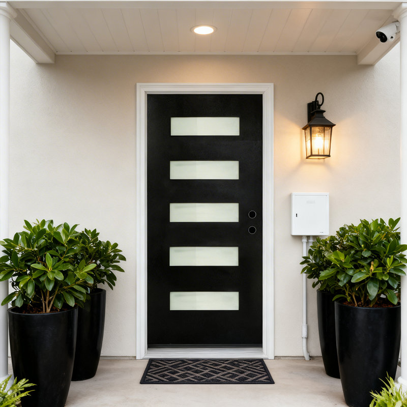 Porte d'entrée amovible de 36 po x 80 po en fibre de verre noire, de style moderne, convenant aux portes d'entrée résidentielles, charnière à droite, ouverture vers l'intérieur, avec cadre de porte en vinyle blanc