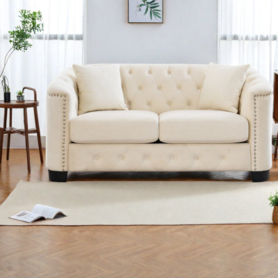 Canapés en velours de compression de 59 pouces, causeuse Chesterfield moderne pour la maison