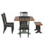 Ensemble de salle à manger Marcotte 78 po en bois massif fini chêne avec chaises à dossier à fuseaux - 6 pièces, table de piétement en sauge antique, chaises et banc à piètement noir antique-1518945087-1518945081