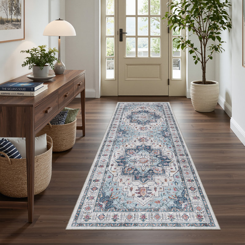 Tapis antidérapant Malila, Tapis de couloir 2 pi x 6 pi, Bleu