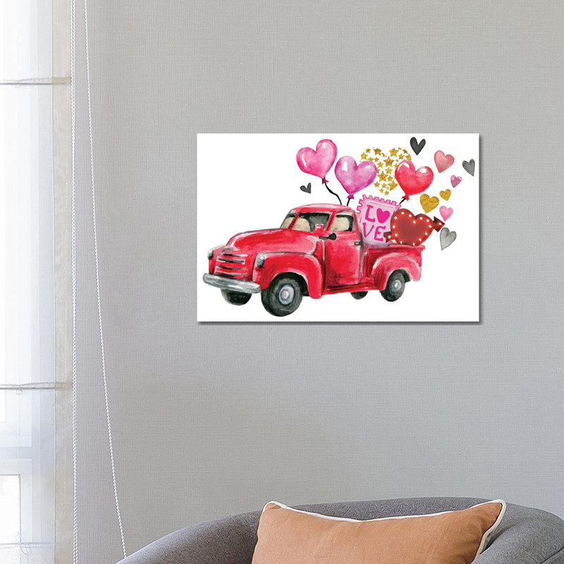 Valentine's Day Red Truck by Ephrazy Graphics - Wrapped Canvas Print, 66.04 cm H x 45.72 cm W x 3.175 cm D