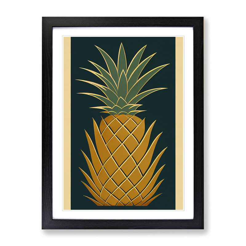 FRM-V0523-1845X Pineapple Art Deco Style - Picture Frame Print, 64cm H x 46cm W x 2cm D, Black