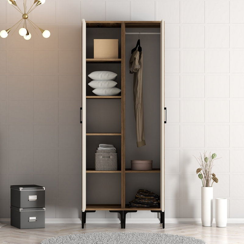 Berend 2 Door Manufactured Wood Wardrobe, Walnut/Cream