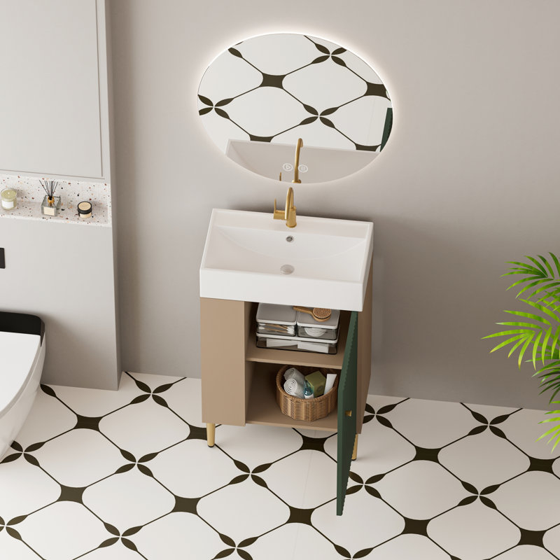 Élégant meuble-lavabo à tablettes ouvertes de 21,6 po avec lavabo en céramique élégant