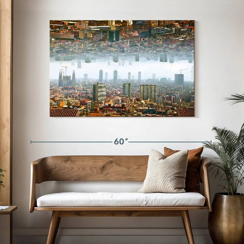 Paysage double de Barcelone, H 32 po x l 48 po
