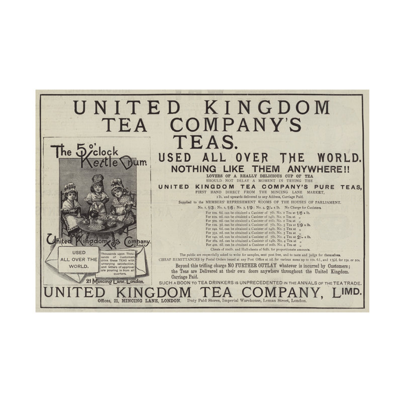 «English School Publicité», Royaume-Uni, compagnie de thé, 1890, art sur toile, H 30 po x l 47 po