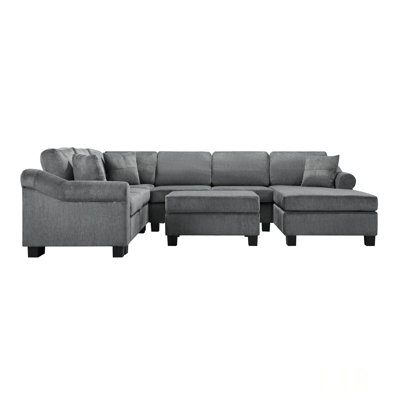 U-Shaped Chenille Upholstered Sectional Sofa With Movable Storage Ottoman For Spacious And Stylish Living Rooms