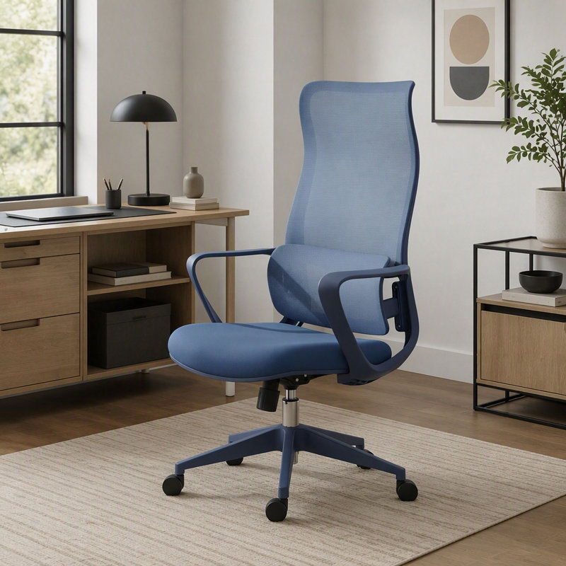 Chaise de bureau colorée et ergonomique avec dossier en filet, soutien lombaire réglable, capacité de 350 lb, ignifuge, Blue