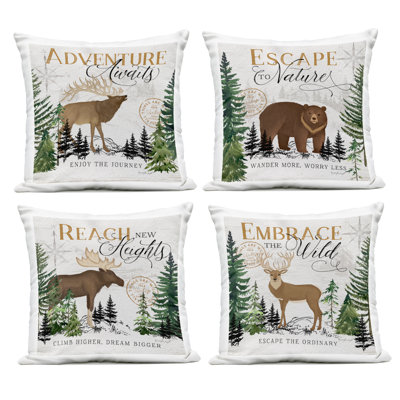 Ivory Pines Adventure Sayings 4 Piece Outdoor Printed Pillow Set design by Jennifer Pugh