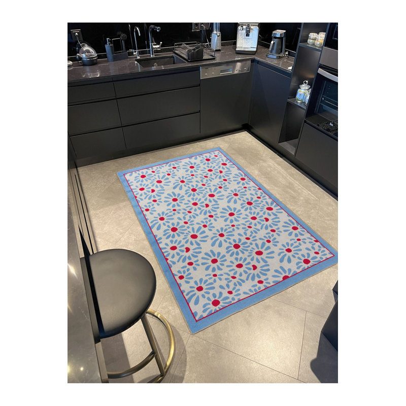 Tapis décoratif multicolore à motif floral rouge lavable à la machine, Rectangle 2 pi 4 po x 3 pi 11 po