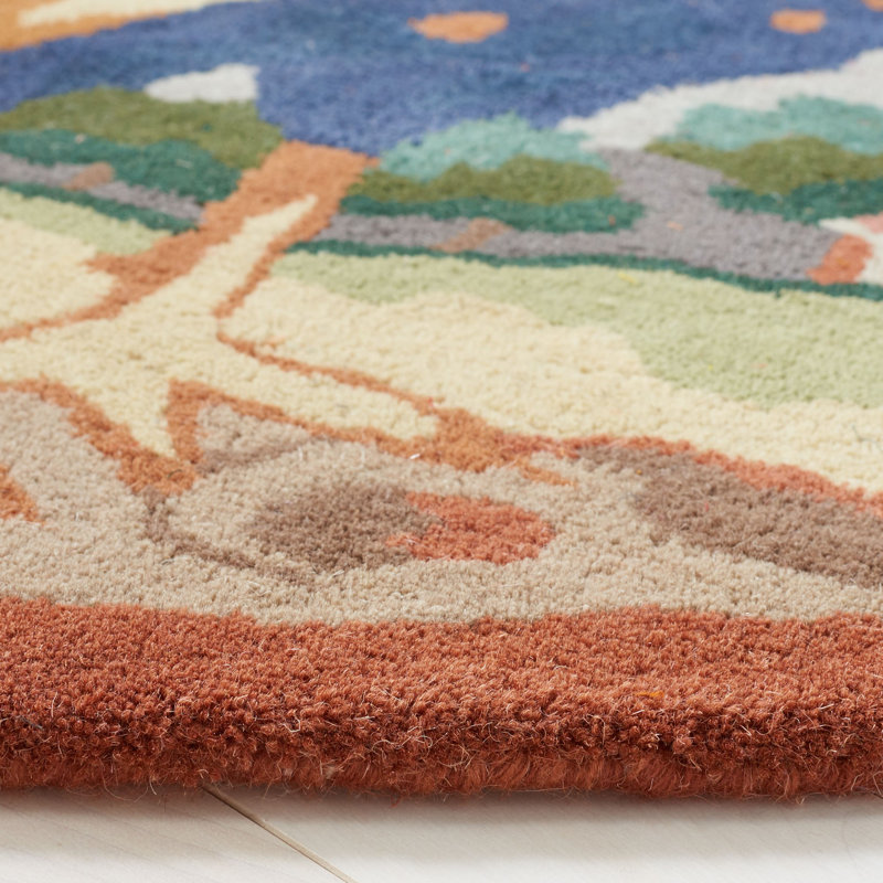 Ivory and Rust Hand-Tufted Wool Round Rooster Rug