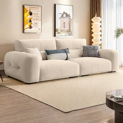 Tofu block cream style straight fabric sofa
