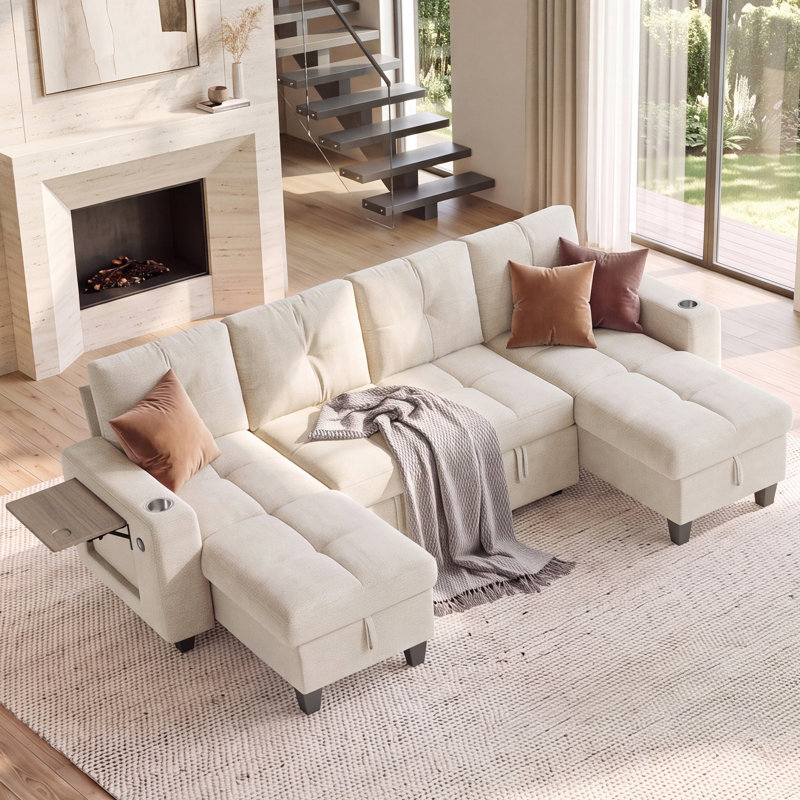  Canapé modulaire capitonné modulaire en U capitonné avec canapé-lit, chaise de rangement et table d'appoint Benett 108,6 po Benett