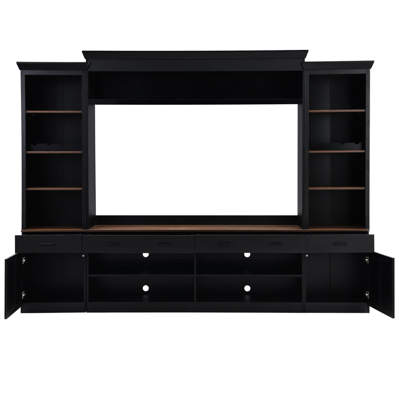 Meuble télé Mid-Century pour 70 79 pouces à deux airs avec tablettes ouvertes et armoires