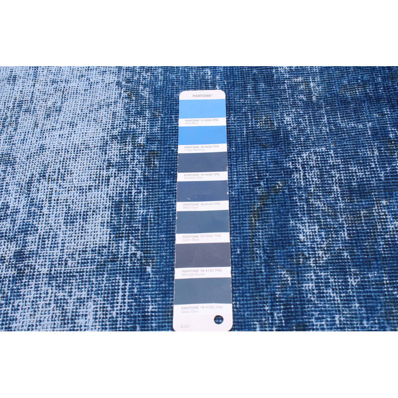 Tapis bleu foncé en laine noué à la main de conception unique 8 pi x 12 pi 7 po New Age