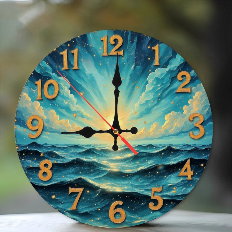 Horloge, chiffres, océan, lever de soleil